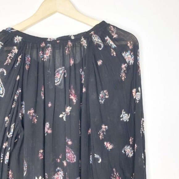 ECOTE Black Floral Paisley Printed Boho Blouse - Picture 8 of 9